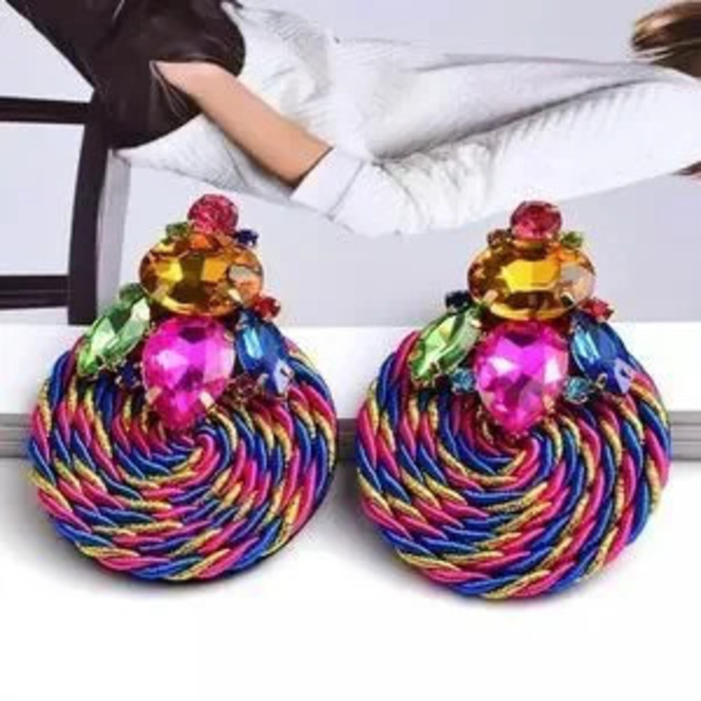 Colorful Crystal Handmade Round Rhinestone?Earrings Exaggerated Statement